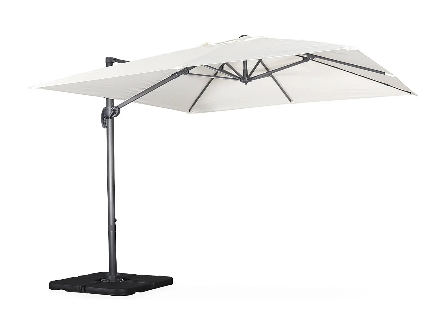 Ombrellone decentrato quadrato 3x3m + set di 4 piastrelle 50x50cm,