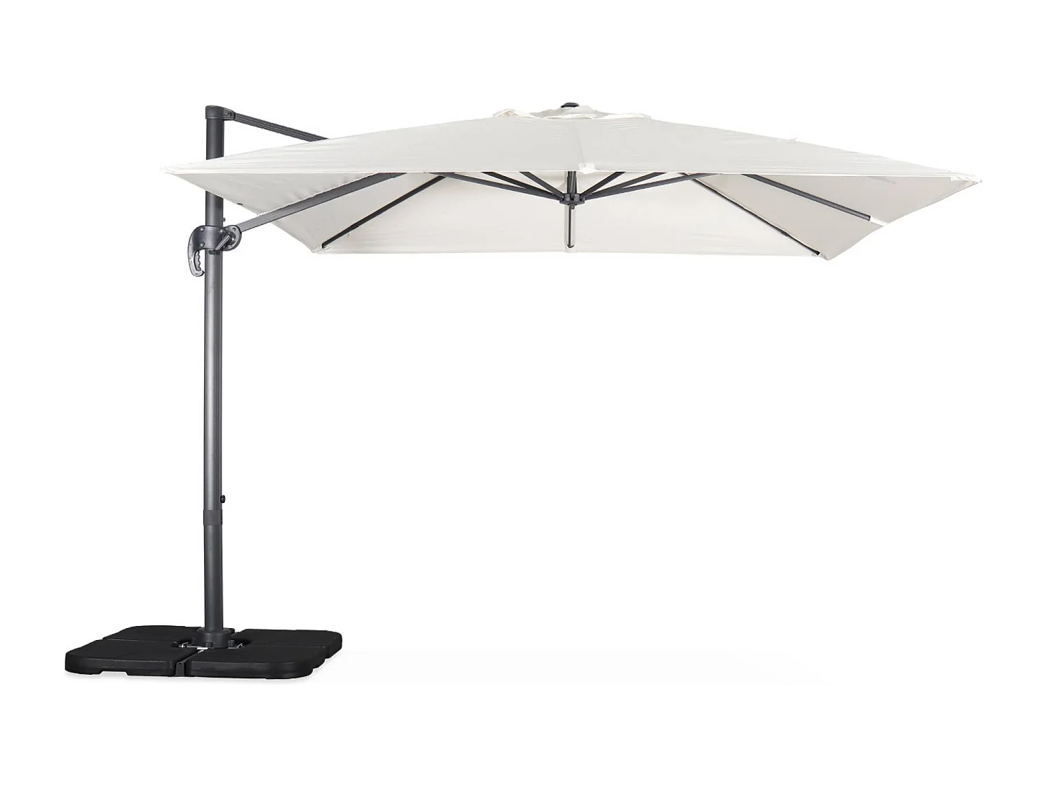 Ombrellone decentrato quadrato 3x3m + set di 4 piastrelle 50x50cm,