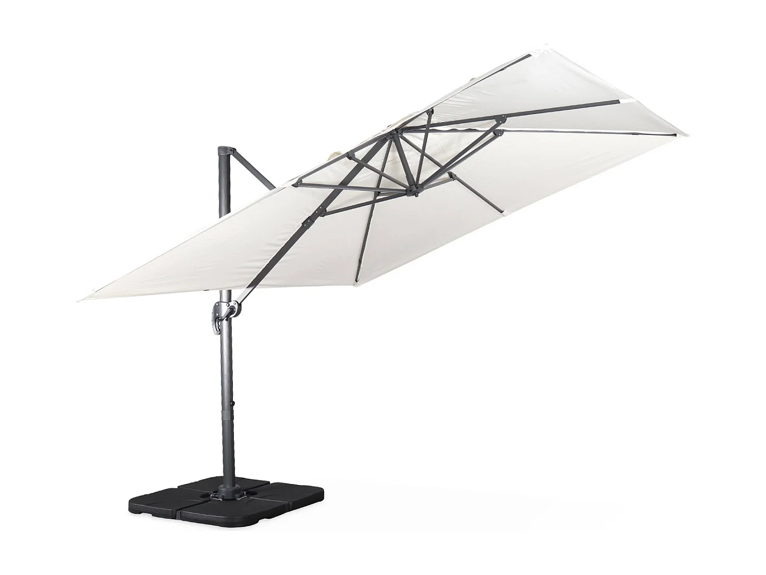 Ombrellone decentrato quadrato 3x3m + set di 4 piastrelle 50x50cm,