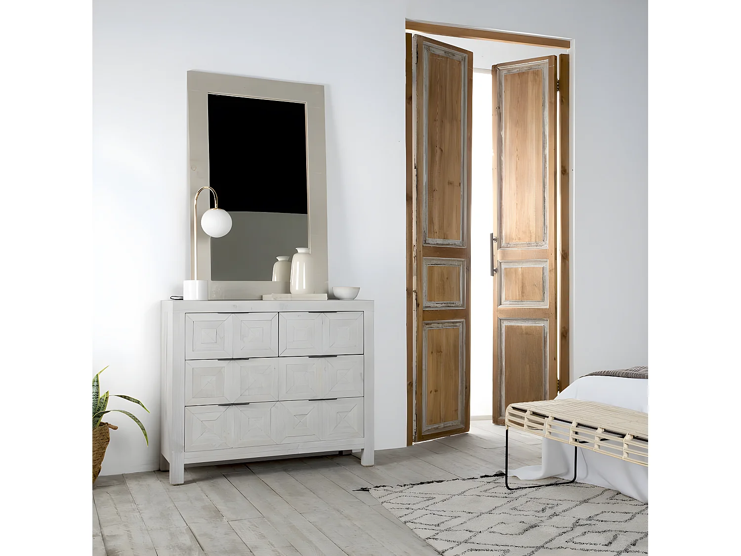 Comò legno massiccio di araucaria bianco 45x91