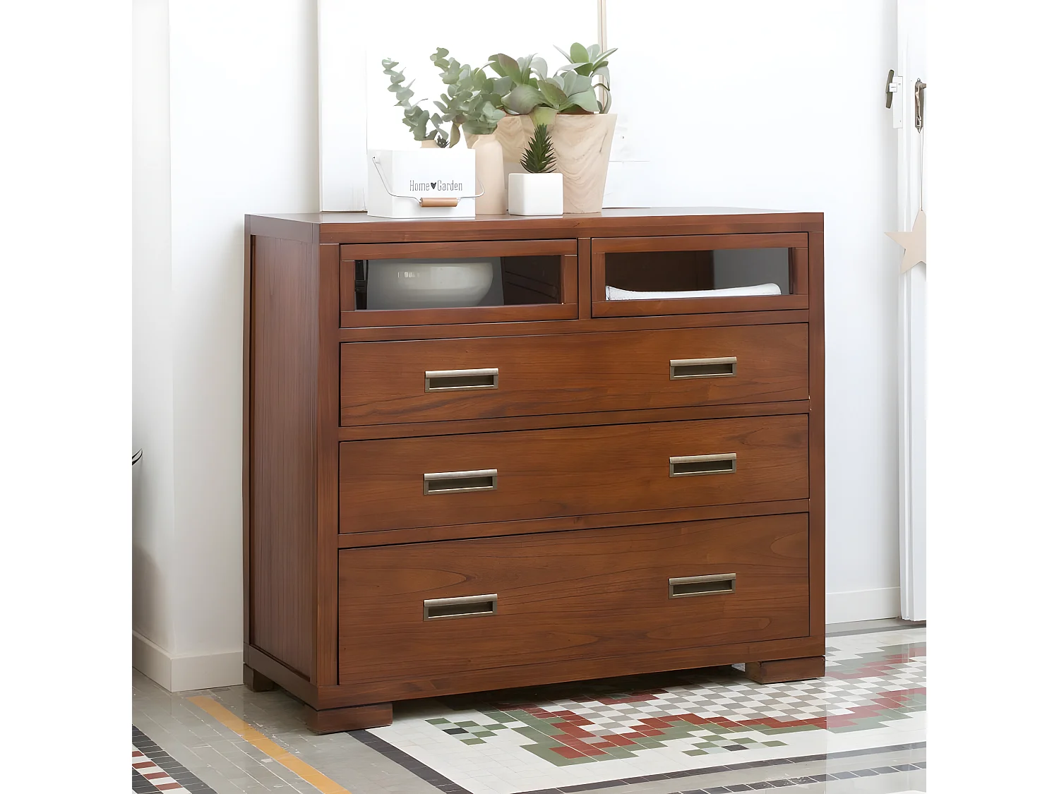 Comò legno massello e impiallacciatura naturale di mindi Tek 45x95