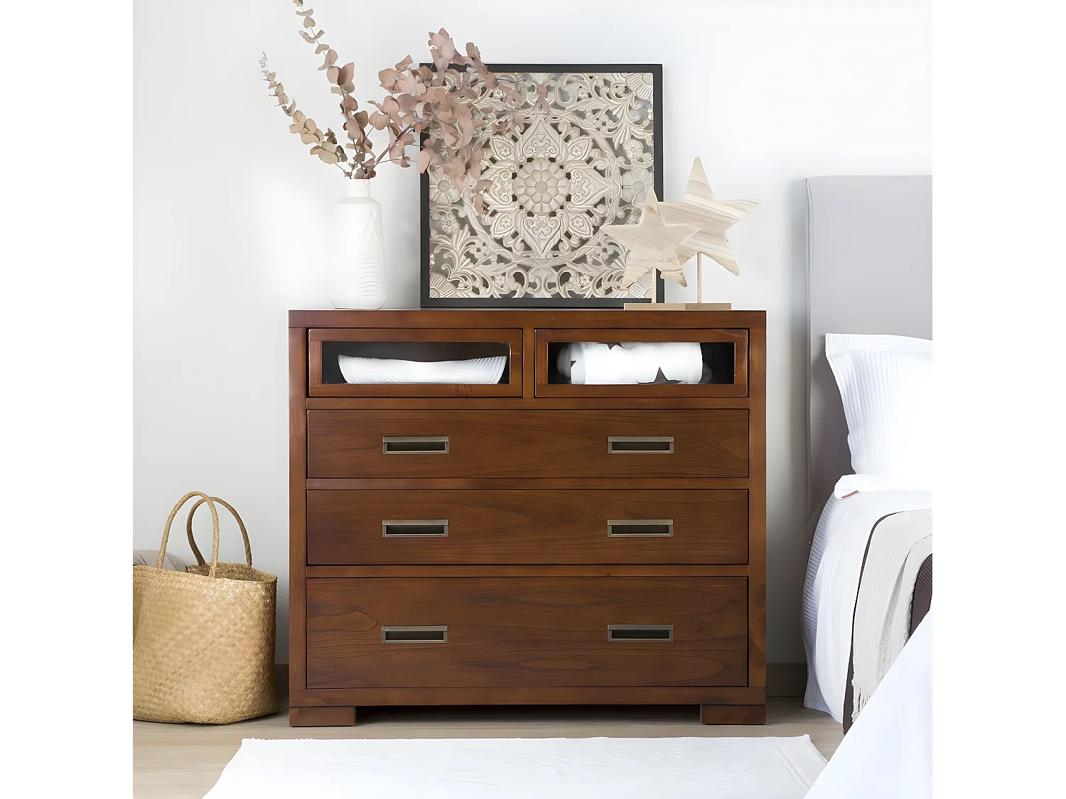 Commode en bois massif marron 110x95