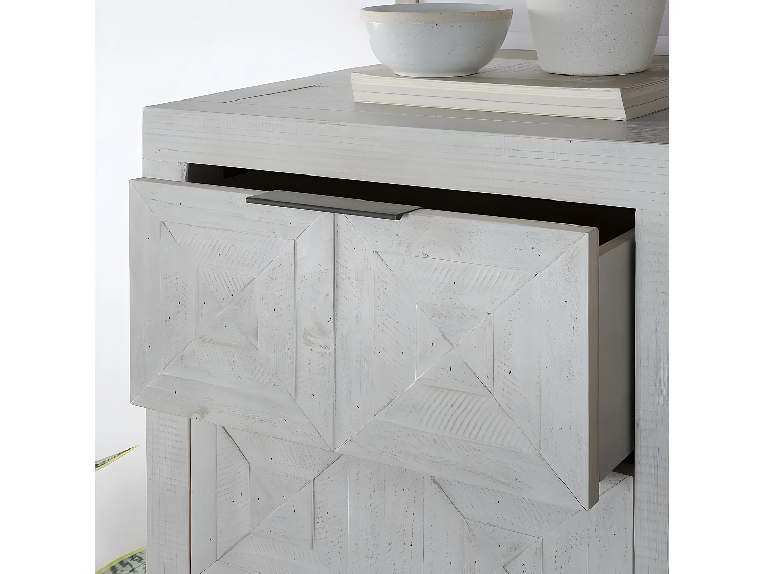Chiffonnier en bois massif blanc 58x114