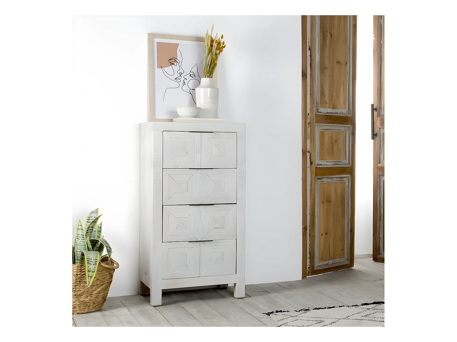 Chiffonnier en bois massif blanc 58x114