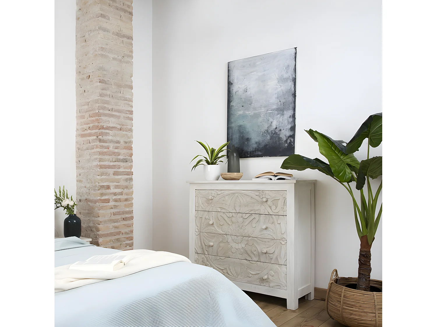 Commode en bois massif blanc 100x95