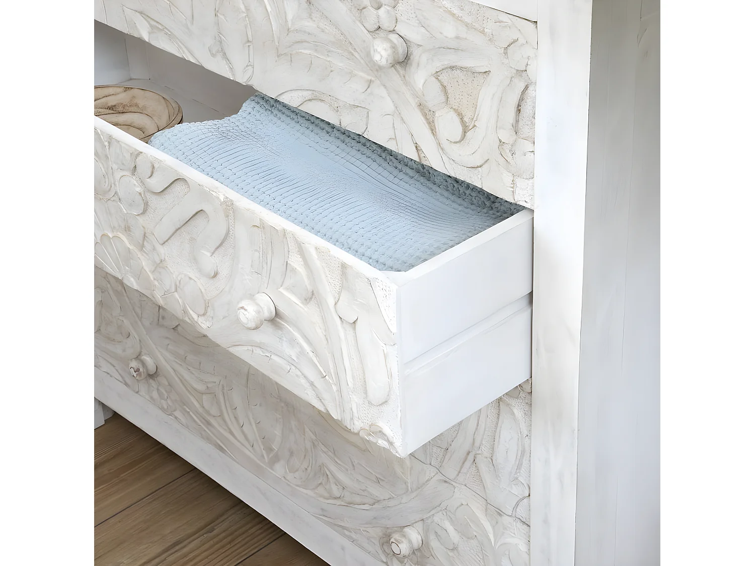 Commode en bois massif blanc 100x95