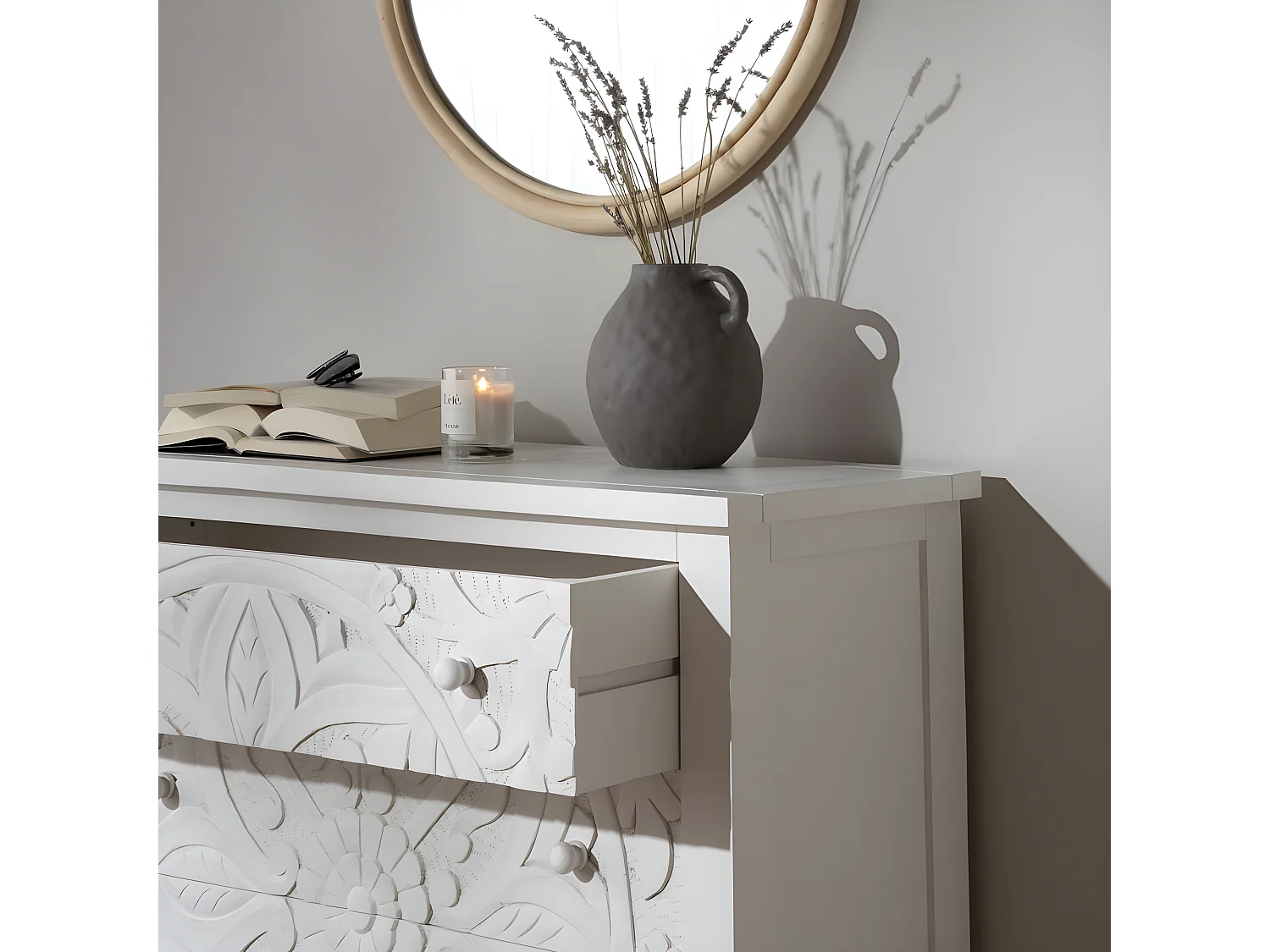 Commode en bois massif blanc 100x95