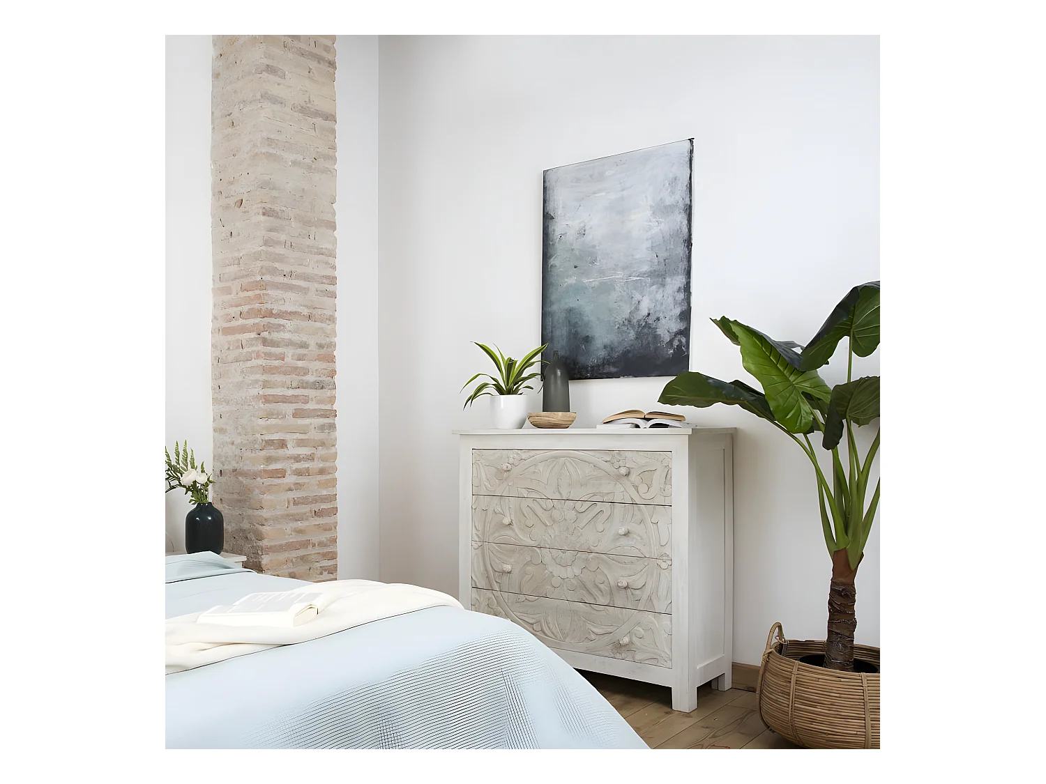 Commode en bois massif blanc 100x95