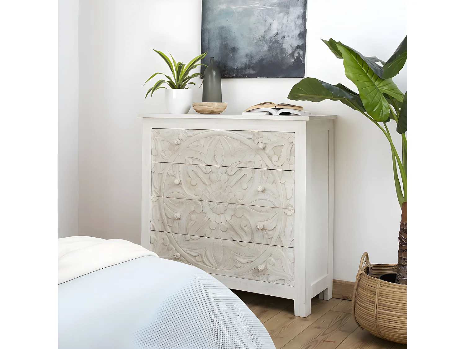 Commode en bois massif blanc 100x95