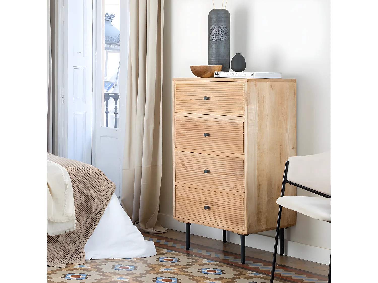 Cassettiera legno massiccio di mango naturale 45x107