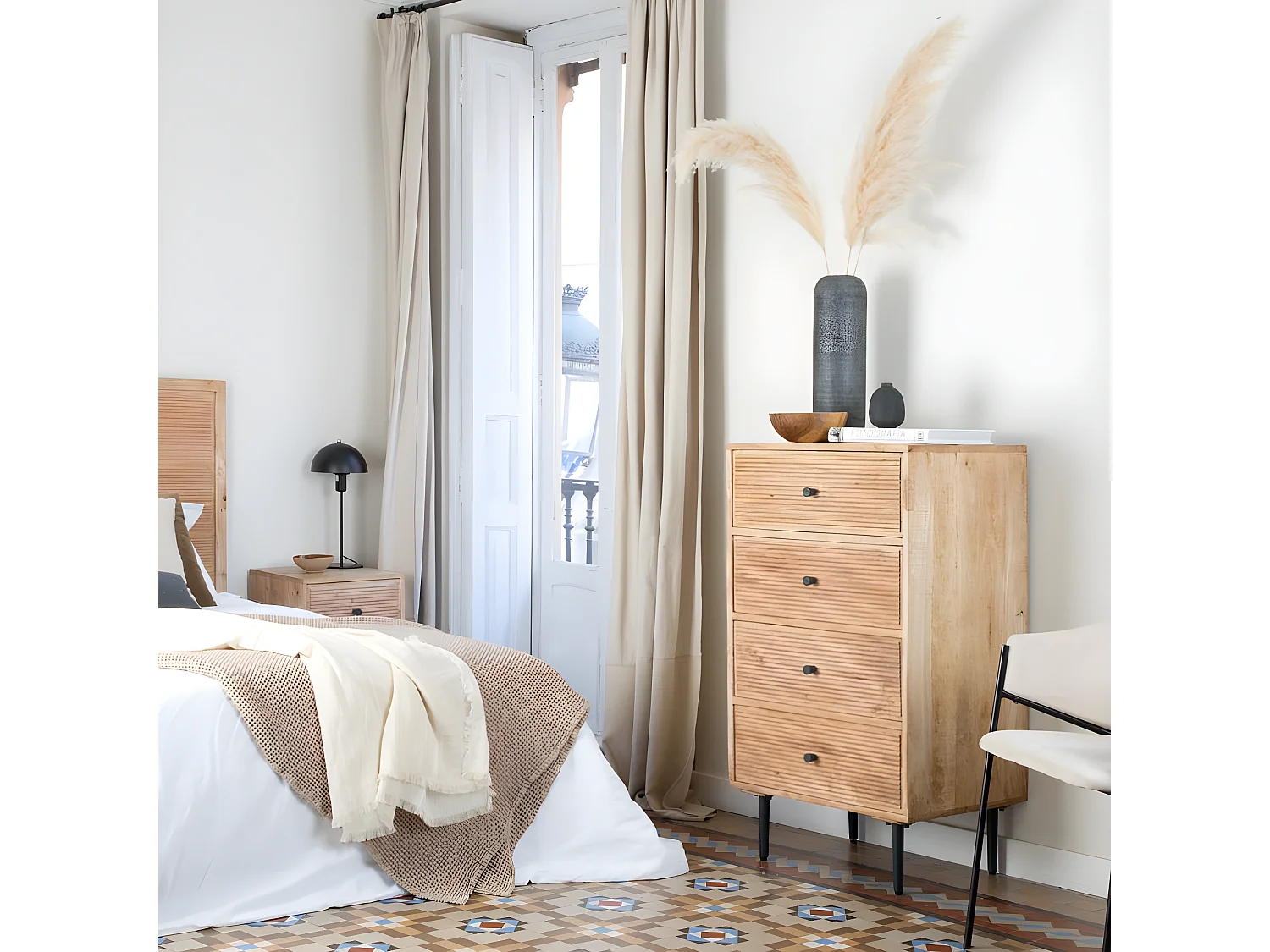 Cassettiera legno massiccio di mango naturale 45x107