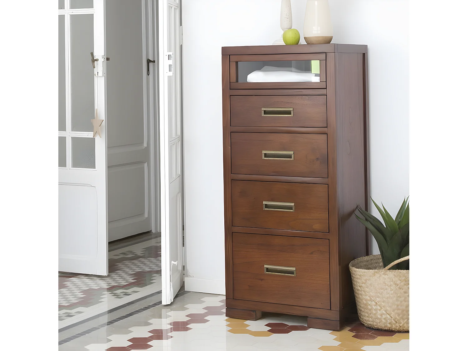 Cassettiera legno massello e impiallacciatura naturale di mindi Tek 44x125