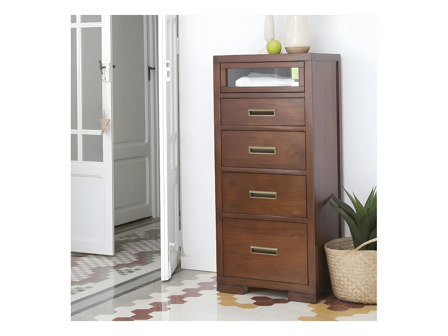Chiffonnier en bois massif marron 55x125