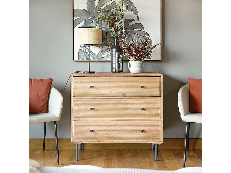 Commode en bois massif naturel 90x85