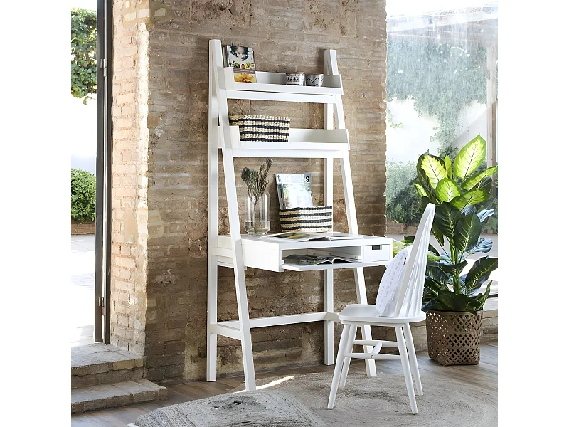 Bureau en bois massif blanc 84x185