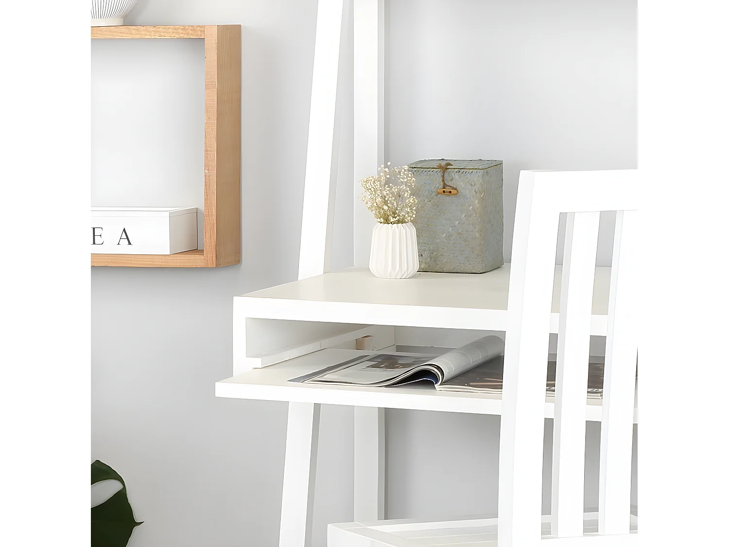 Scrivania legno massello e pannello in mdf bianco 55x185