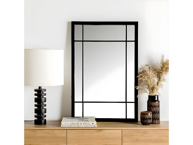 Miroir mural métal noir 90 cm x 60 cm-Moebe