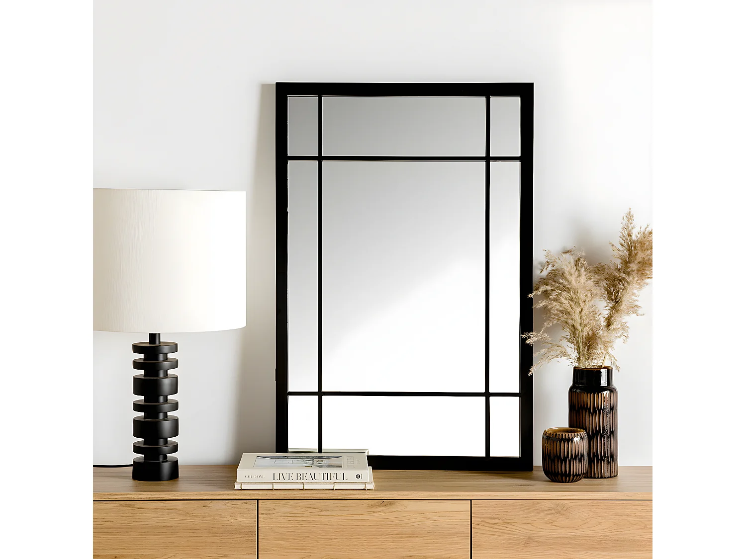 Miroir mural métal noir 90 cm x 60 cm-Moebe