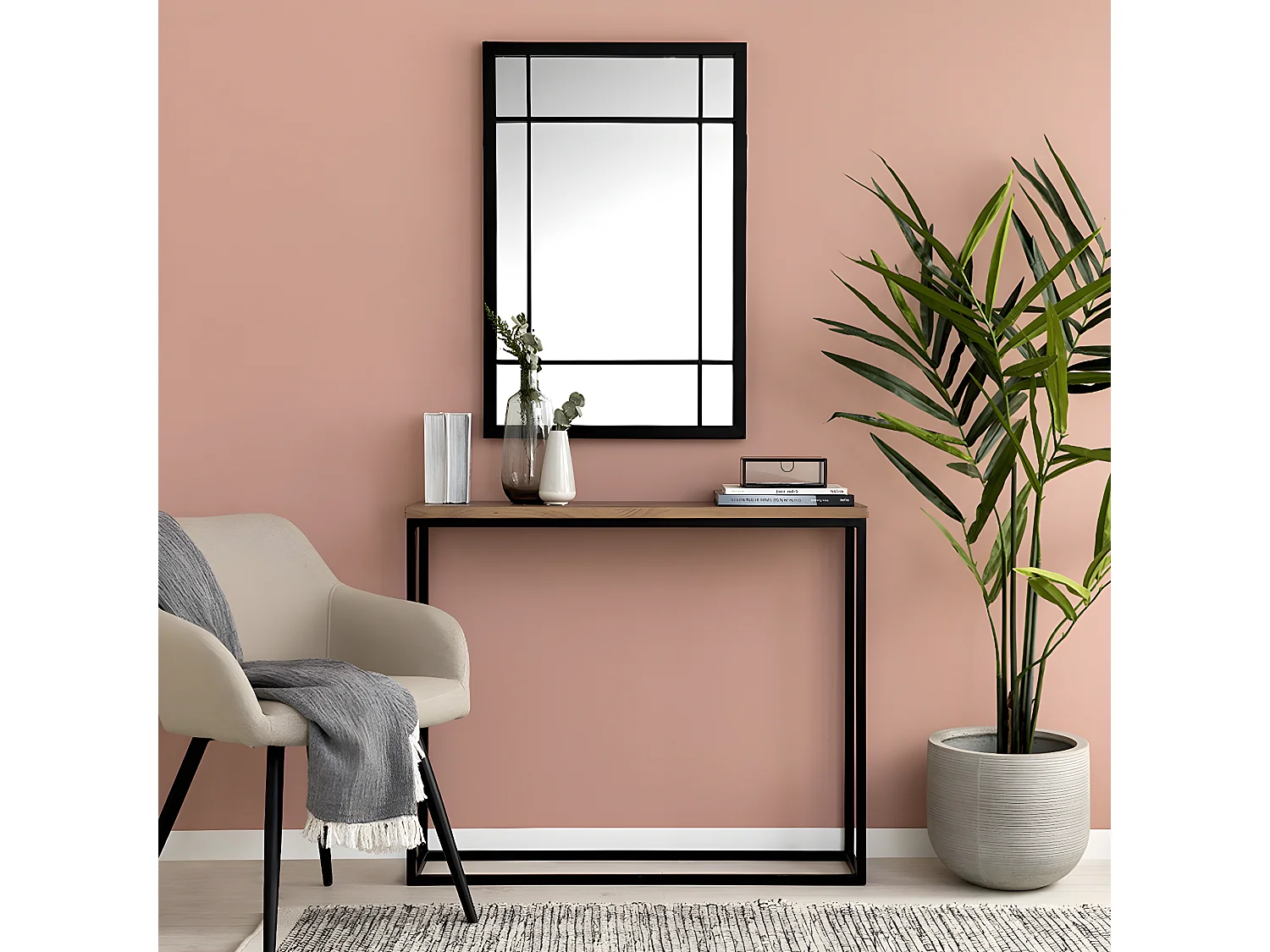 Miroir mural métal noir 90 cm x 60 cm-Moebe