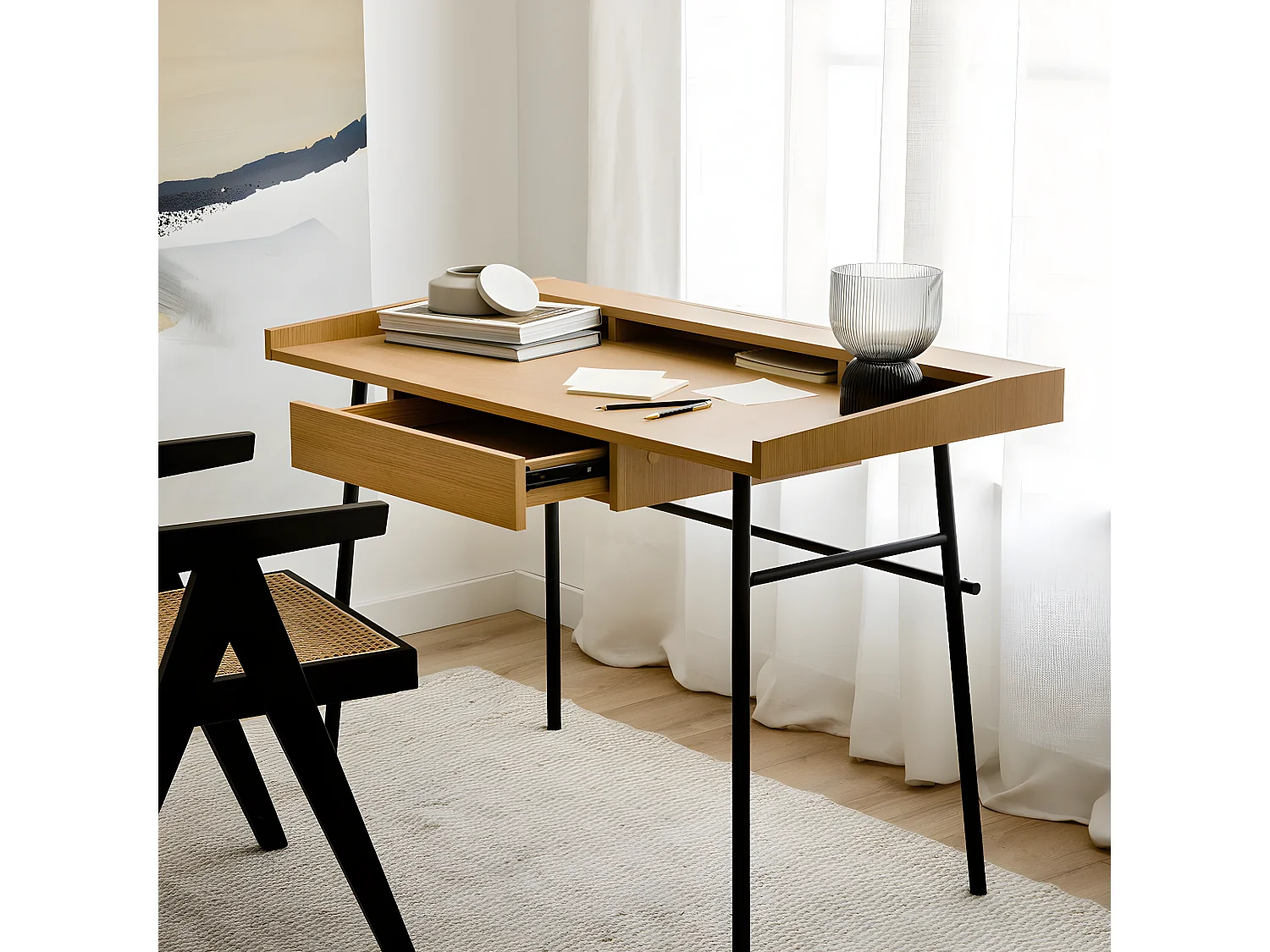 Bureau mélamine naturel 81 cm x 120 cm-Morris