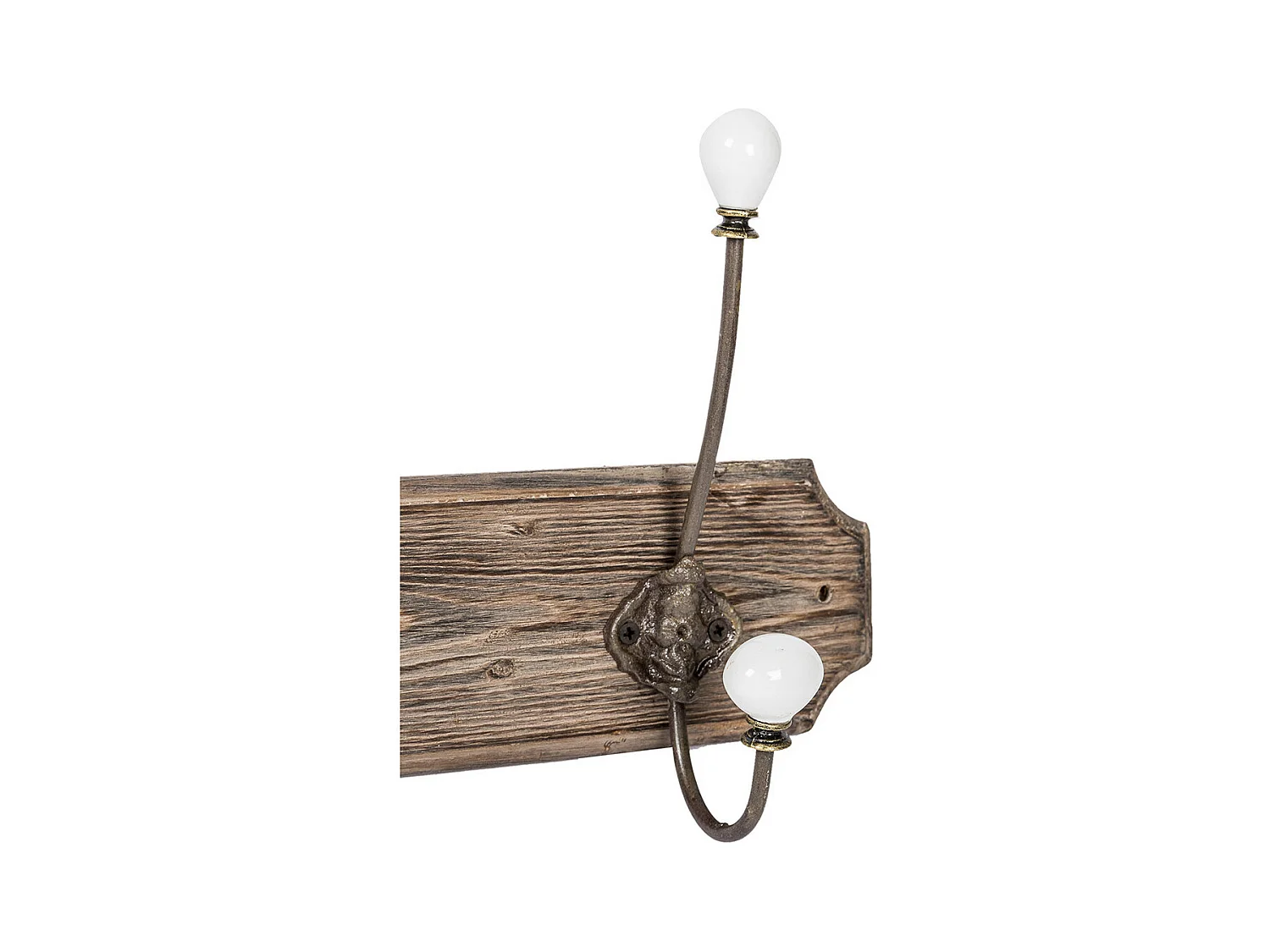 Cintre mural avec 4 crochets 65x21 cm - Bois massif, porcelaine, fer forgé à la main - Cintre pour peignoir de salle de bain avec crochets