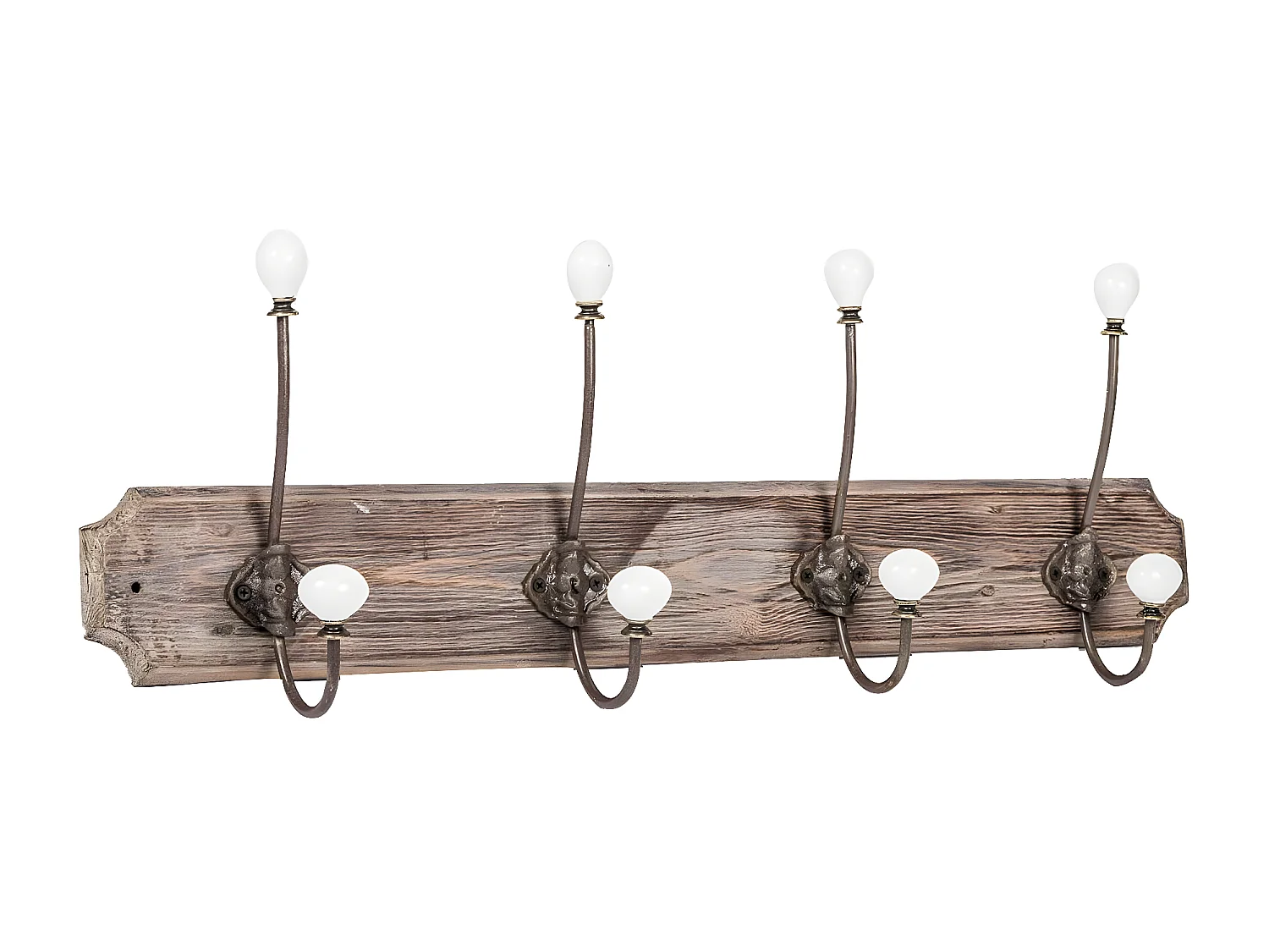 Cintre mural avec 4 crochets 65x21 cm - Bois massif, porcelaine, fer forgé à la main - Cintre pour peignoir de salle de bain avec crochets