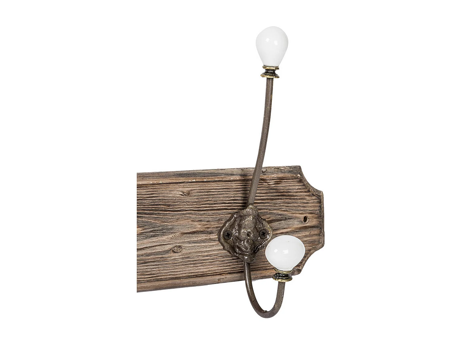 Cintre mural avec 4 crochets 65x21 cm - Bois massif, porcelaine, fer forgé à la main - Cintre pour peignoir de salle de bain avec crochets