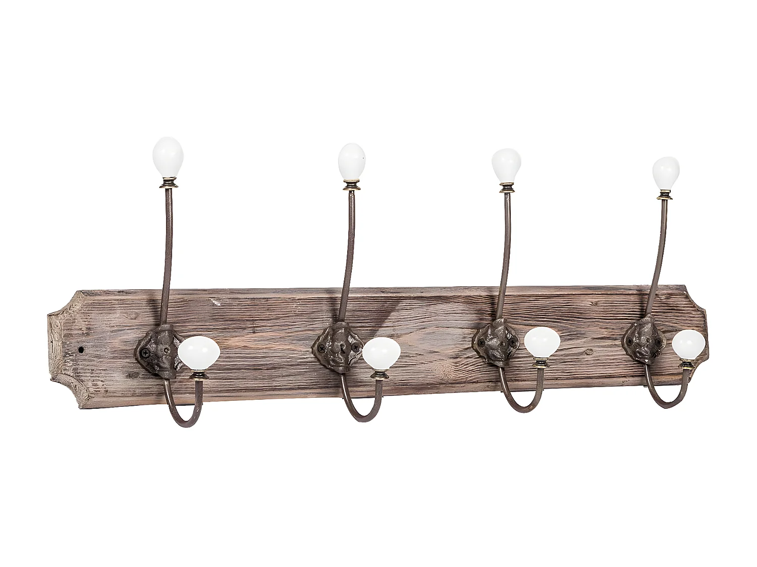 Cintre mural avec 4 crochets 65x21 cm - Bois massif, porcelaine, fer forgé à la main - Cintre pour peignoir de salle de bain avec crochets