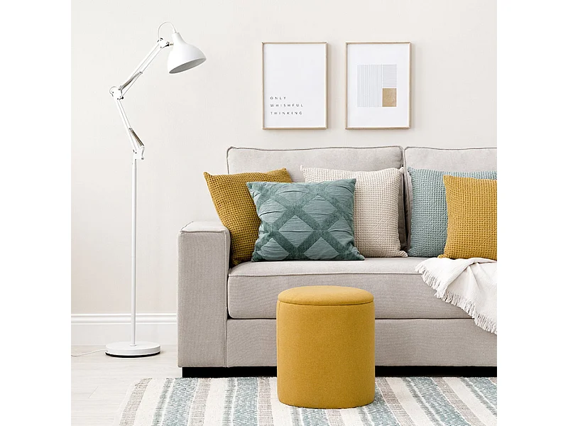 Pouf tapissé moutarde 40 cm x 35 cm-Claud