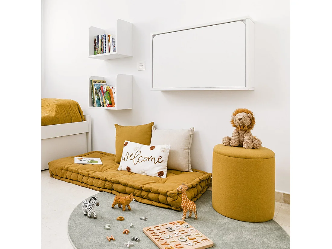 Pouf tapissé moutarde 40 cm x 35 cm-Claud