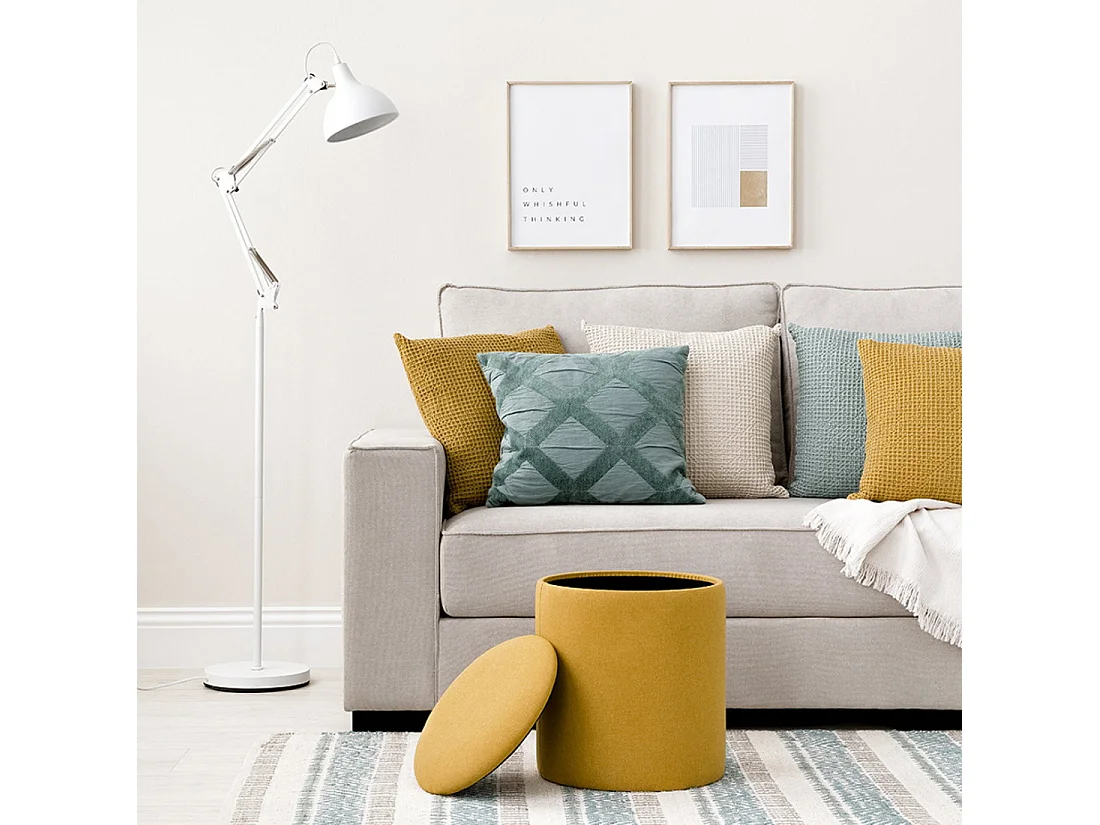 Pouf tapissé moutarde 40 cm x 35 cm-Claud