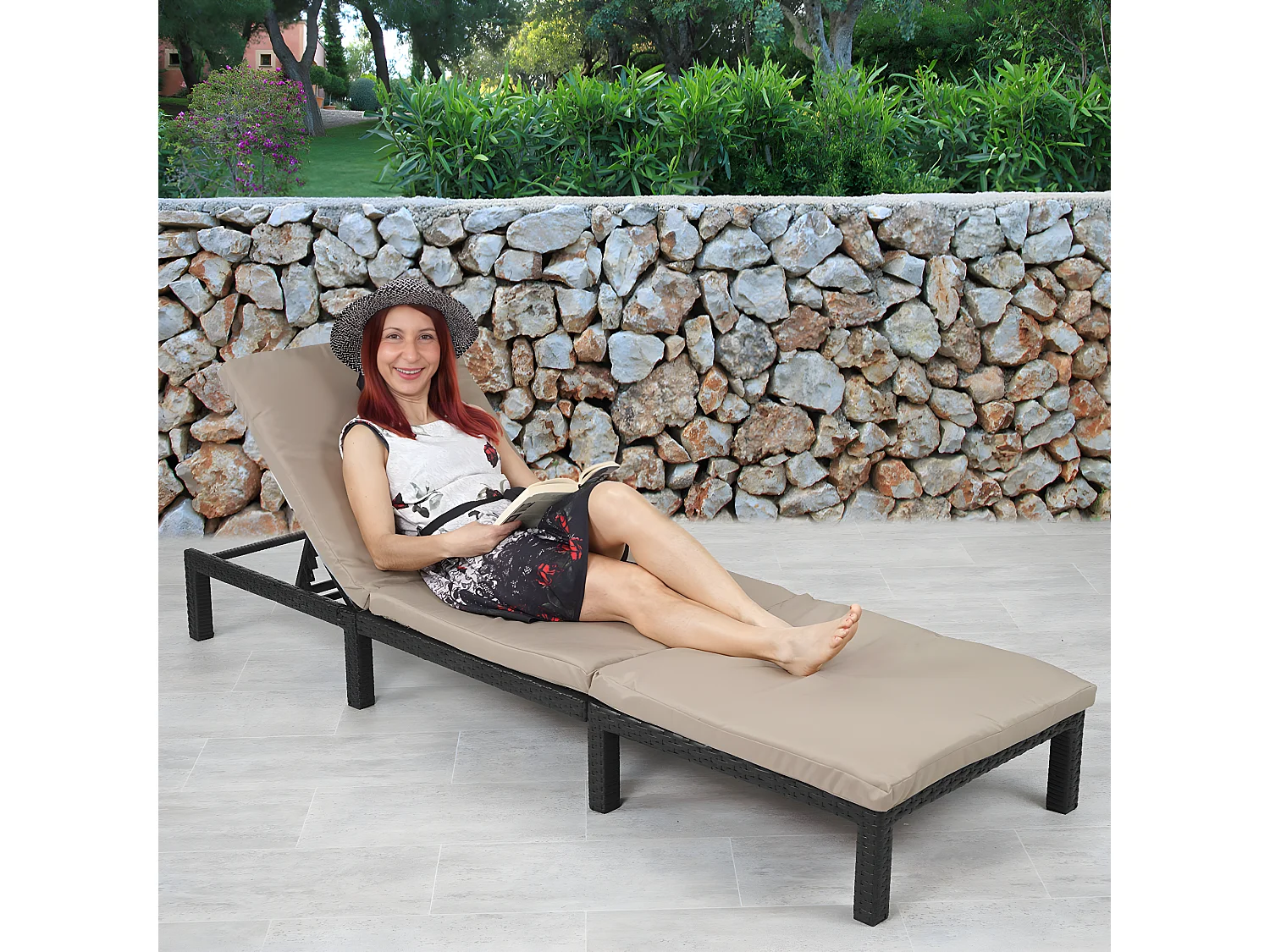 Poly-Rattan Bain de soleil MCW-A51 Premium,  Basic anthracite, coussin crème