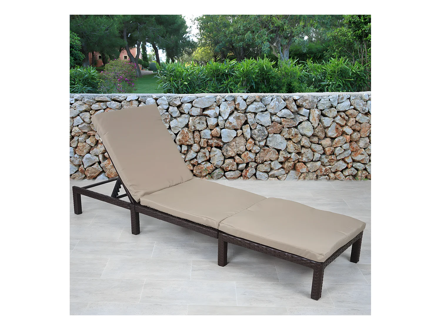 Poly-Rattan Bain de soleil MCW-A51 Premium,  Basic marron, coussin crème
