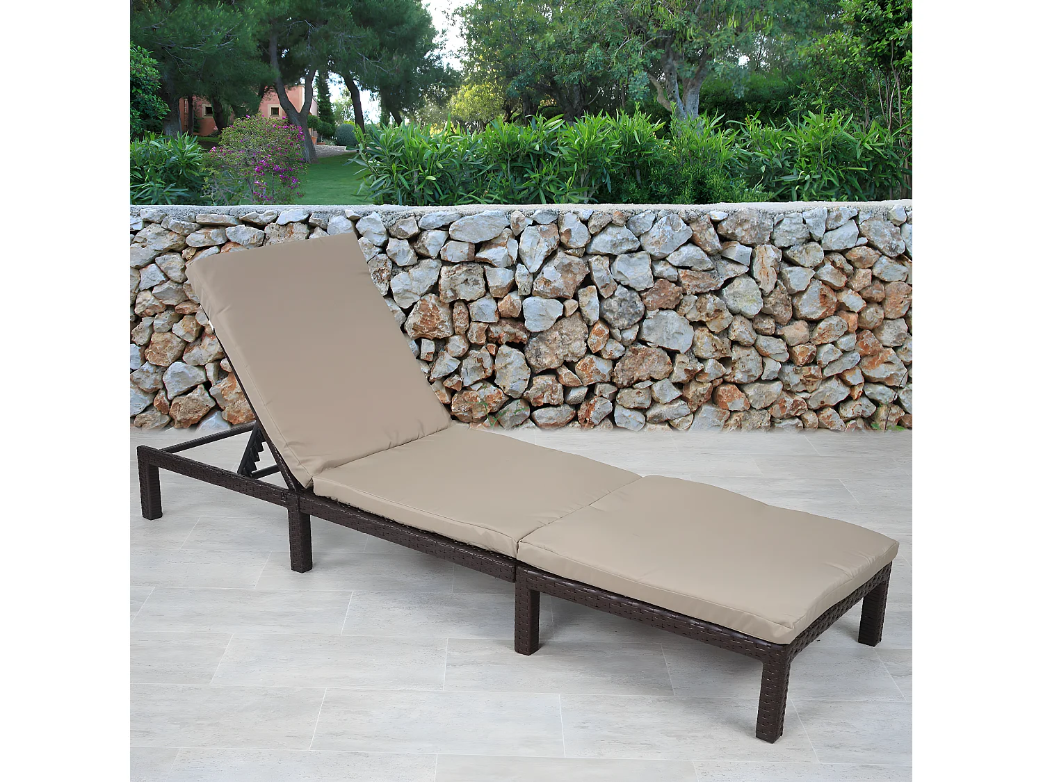 Poly-Rattan Bain de soleil MCW-A51 Premium,  Basic marron, coussin crème