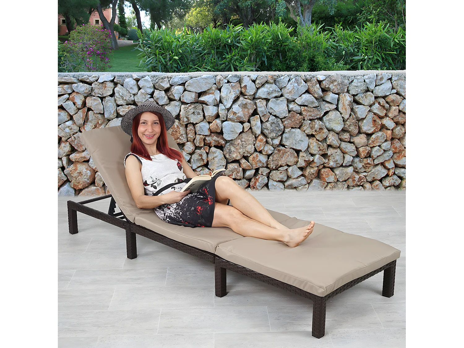 Poly-Rattan Bain de soleil MCW-A51 Premium,  Basic marron, coussin crème