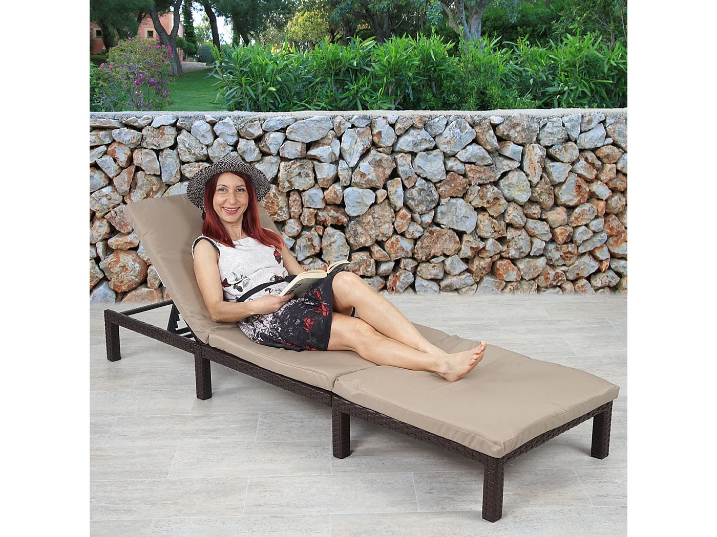 Poly-Rattan Bain de soleil MCW-A51 Premium,  Basic marron, coussin crème