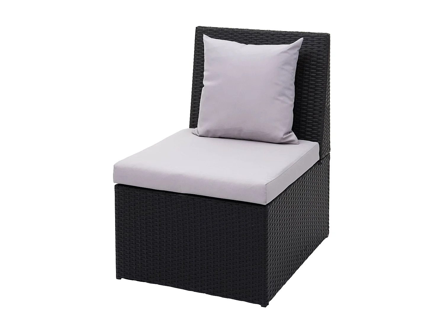 Fauteuil en poly rotin MCW-G16,  noir, coussin gris clair