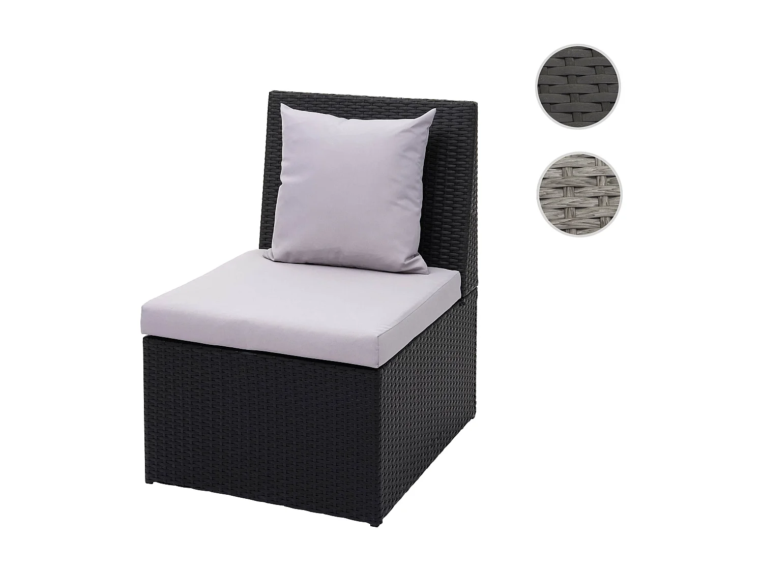 Fauteuil en poly rotin MCW-G16,  noir, coussin gris clair