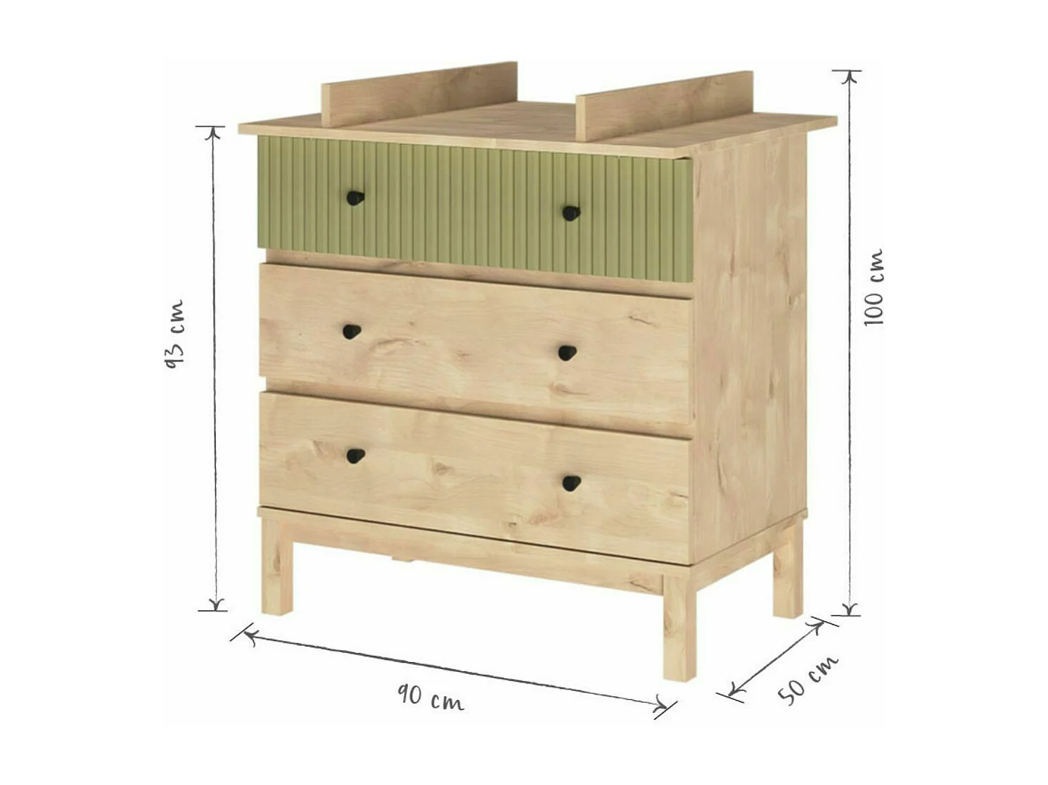 Commode à langer 3 tiroirs  panneaux de fibres bois KIWI