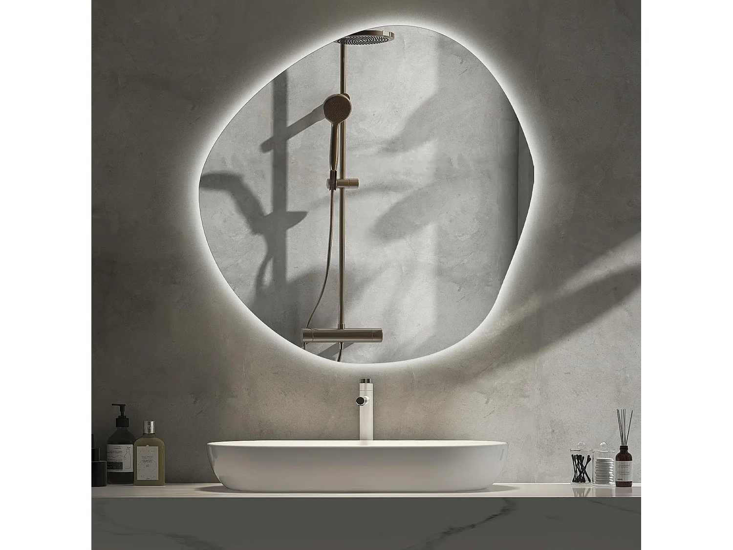 Miroir LED décoratif de forme irrégulière - Tulup - 67 cm x 67,6 cm - Lumière naturelle