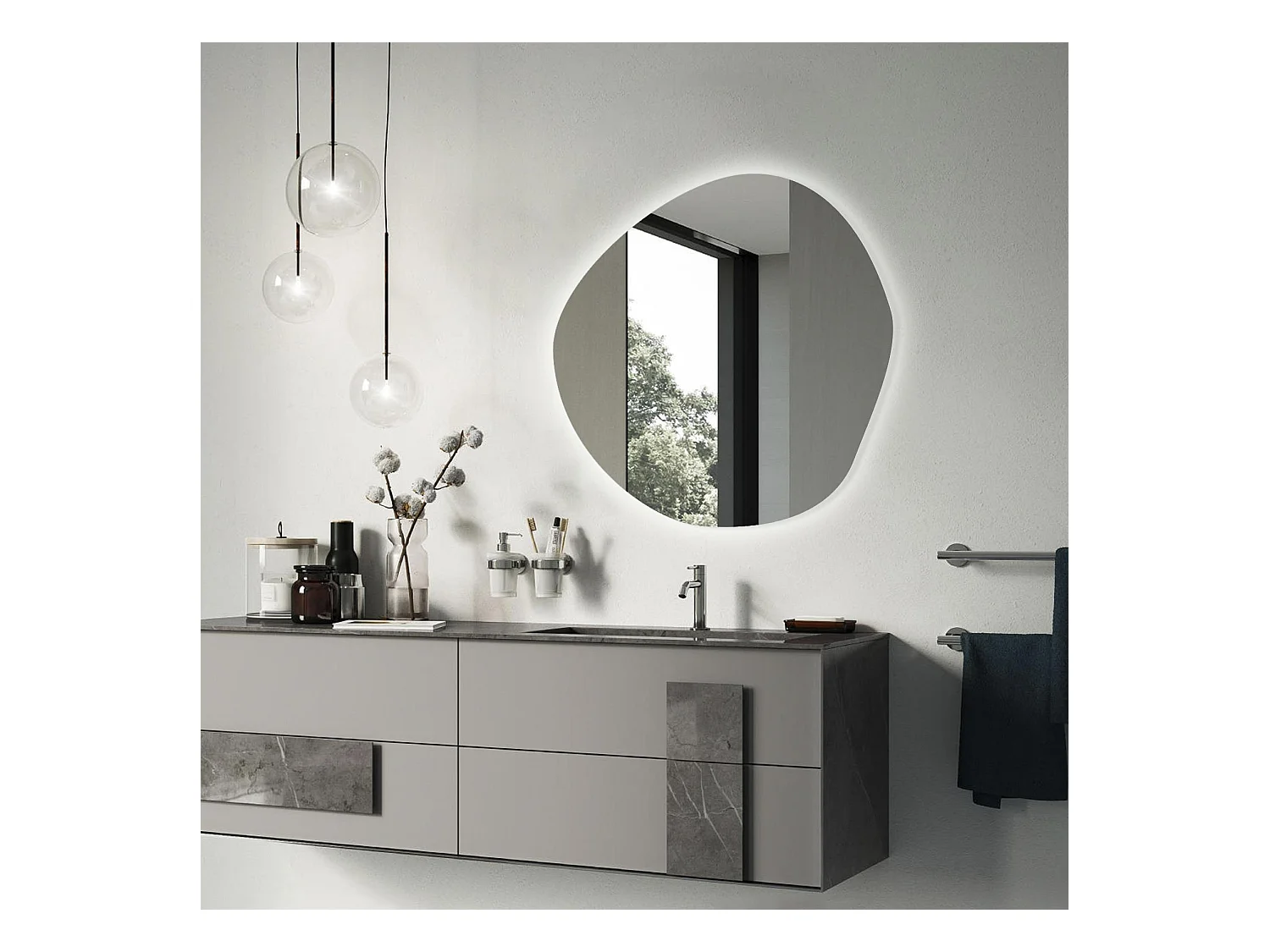 Onregelmatig gevormde decoratieve LED-spiegel - Tulup - 67 cm x 67,6 cm - Natuurlijk licht