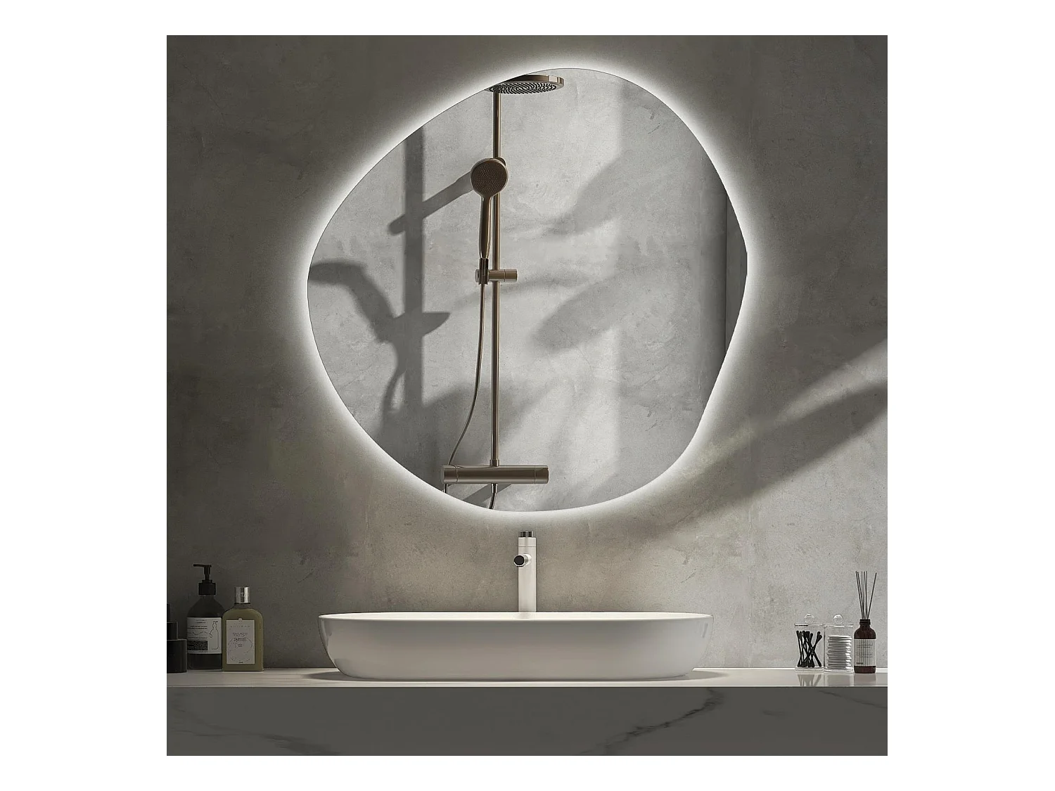 Onregelmatig gevormde decoratieve LED-spiegel - Tulup - 67 cm x 67,6 cm - Natuurlijk licht