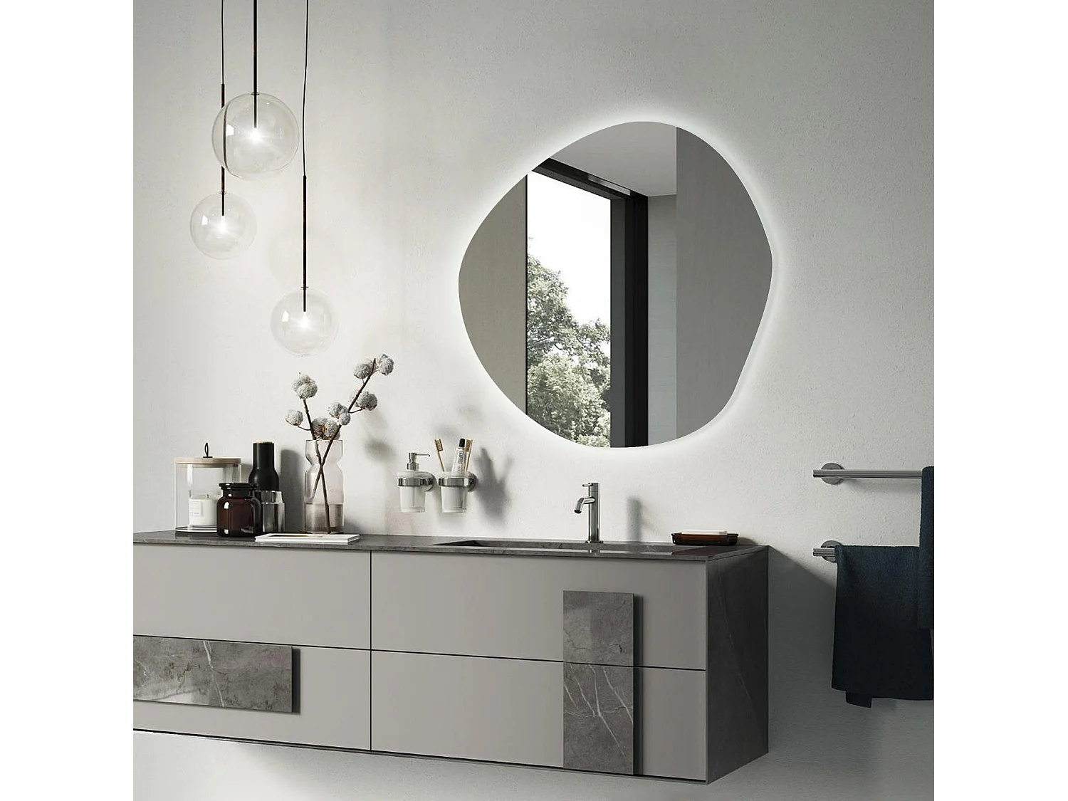 Miroir LED décoratif de forme irrégulière - Tulup - 95,7 cm x 96,6 cm - Lumière froide