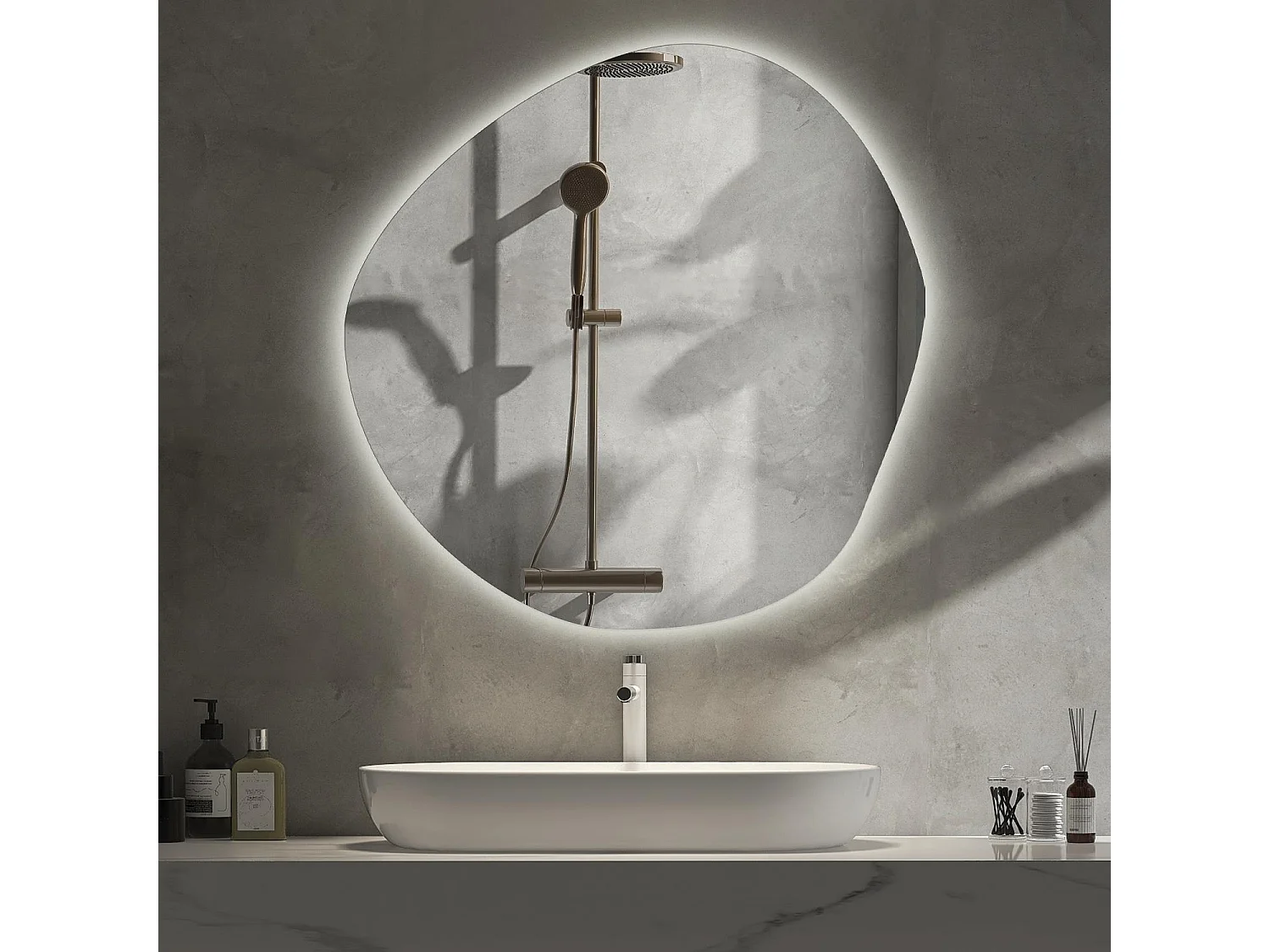 Miroir LED décoratif de forme irrégulière - Tulup - 86,2 cm x 86,9 cm - Lumière chaude