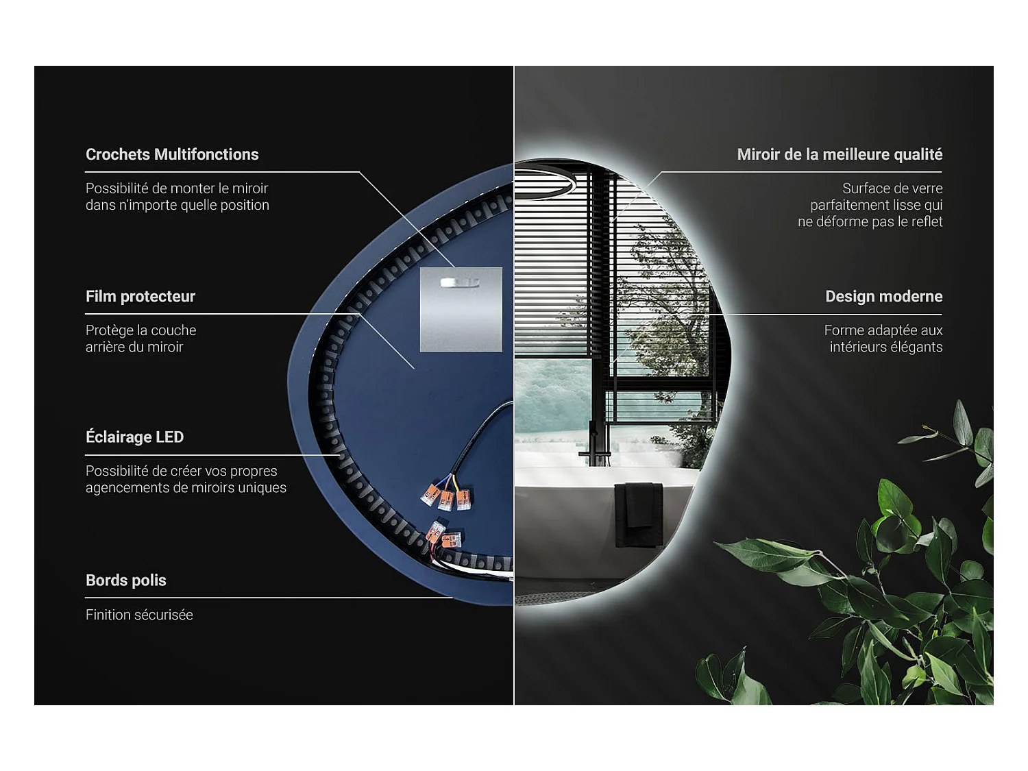 Unregelmäßig geformter dekorativer LED-Spiegel - Tulup - 86,2 cm x 86,9 cm - Kaltes Licht