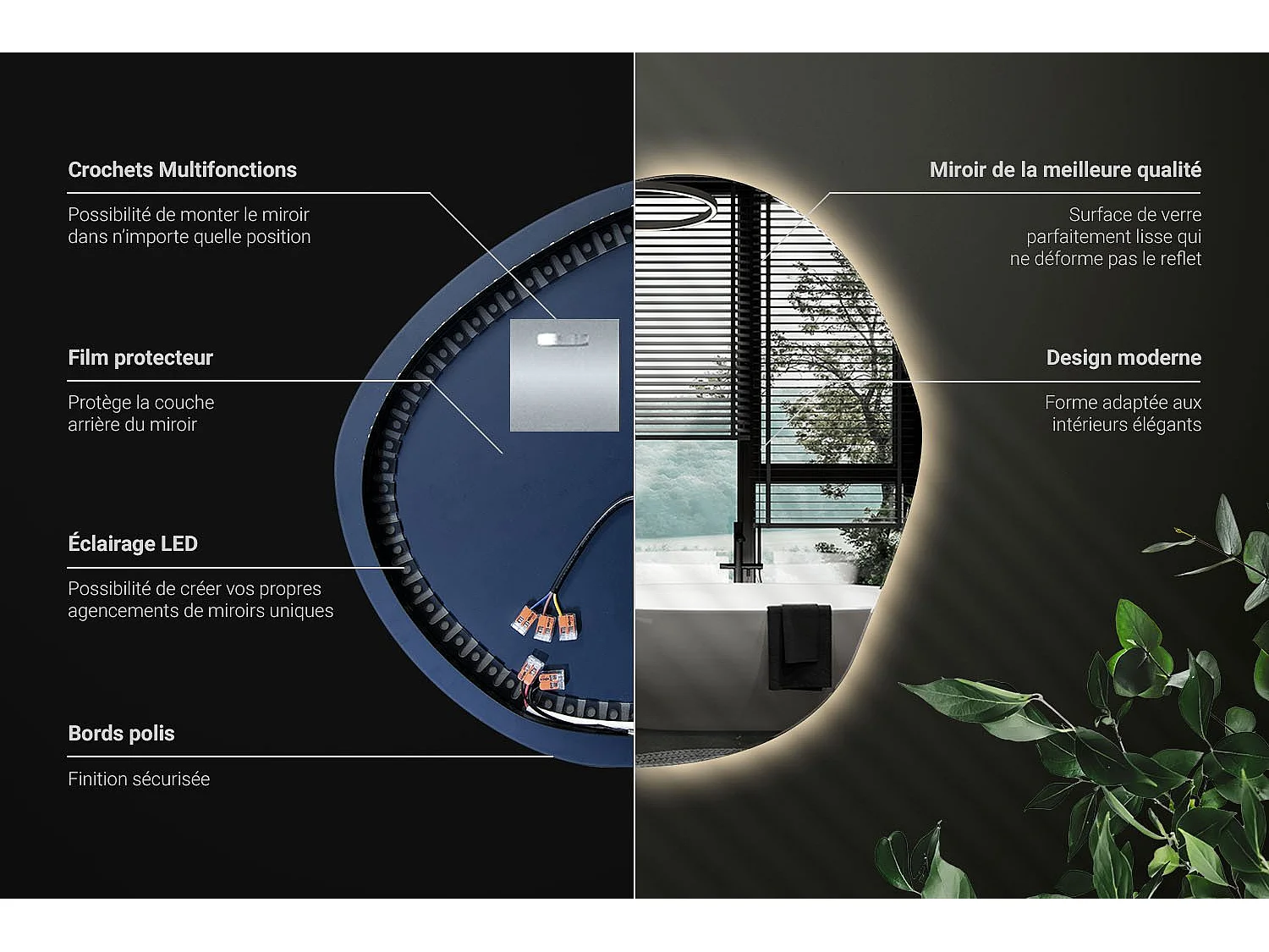 Onregelmatig gevormde decoratieve LED-spiegel - Tulup - 76,6 cm x 77,3 cm - Warm licht