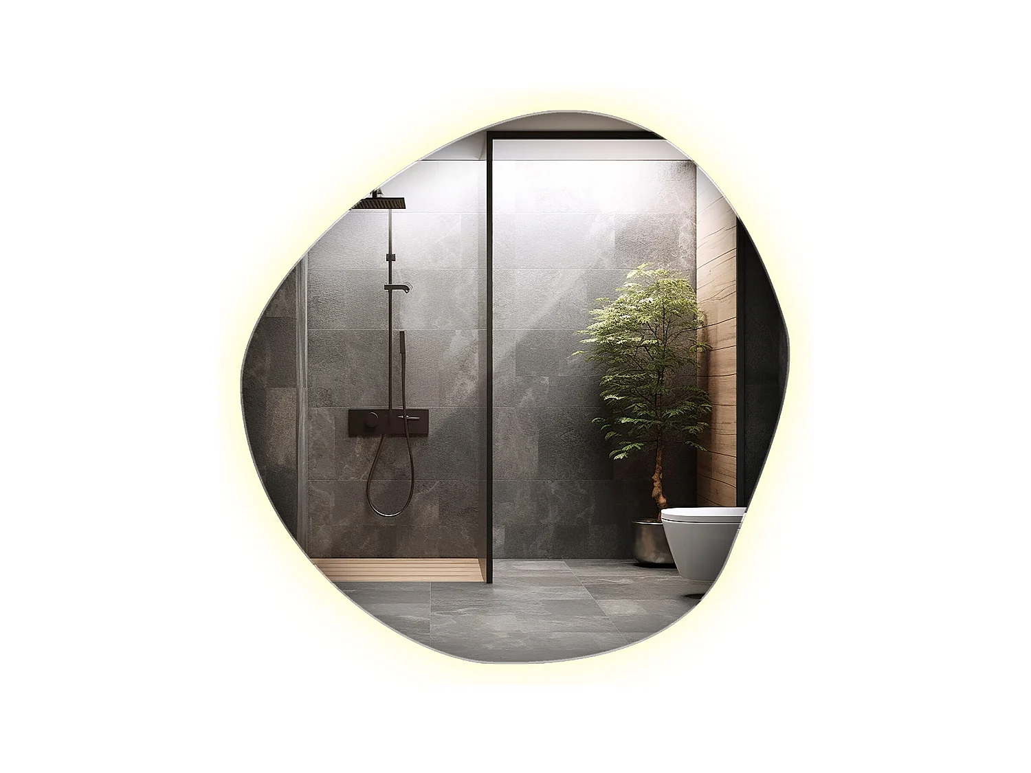 Unregelmäßig geformter dekorativer LED-Spiegel - Tulup - 95,7 cm x 96,6 cm - Natürliches Licht