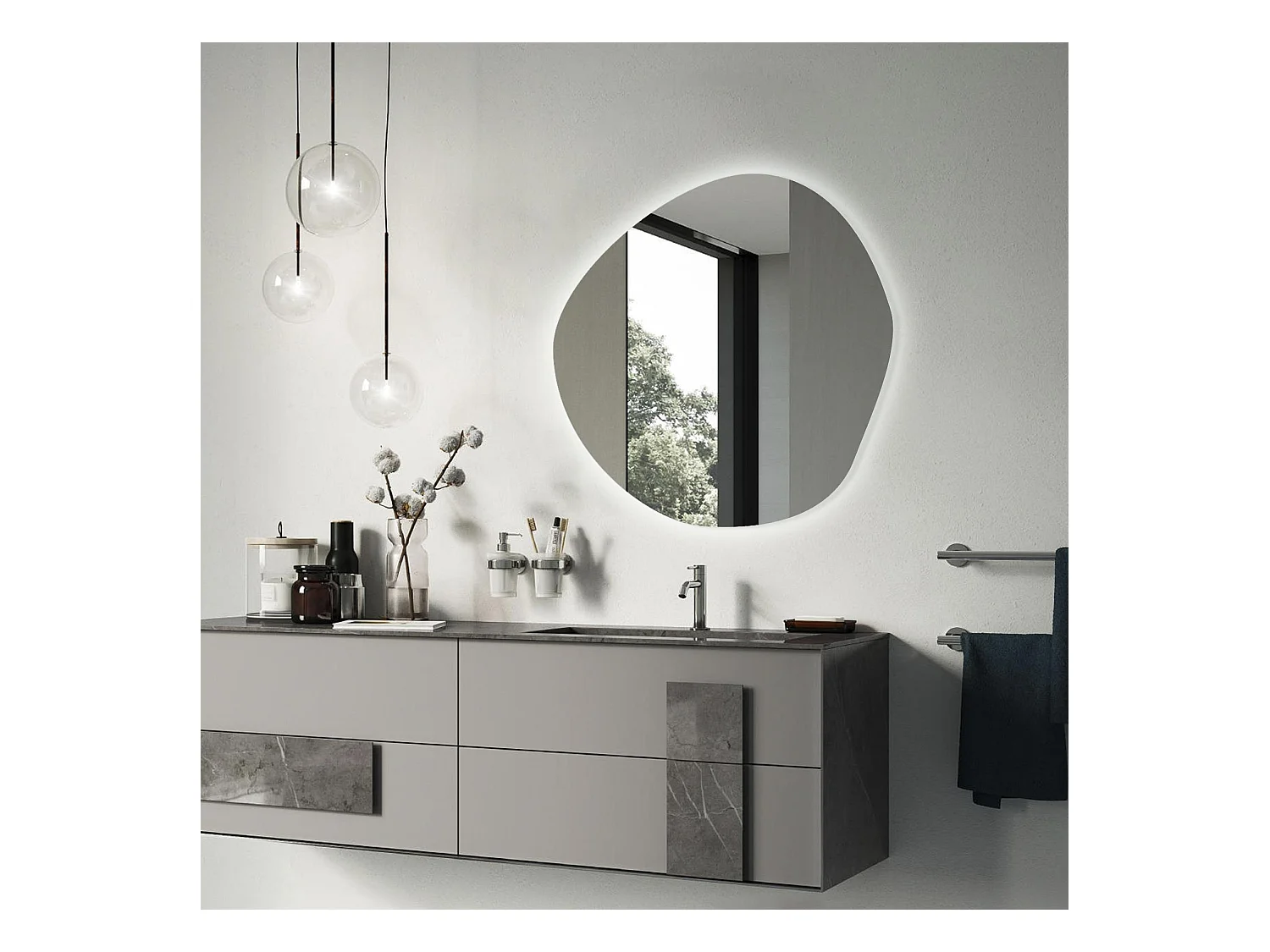 Miroir LED décoratif de forme irrégulière - Tulup - 47,9 cm x 48,3 cm - Lumière froide