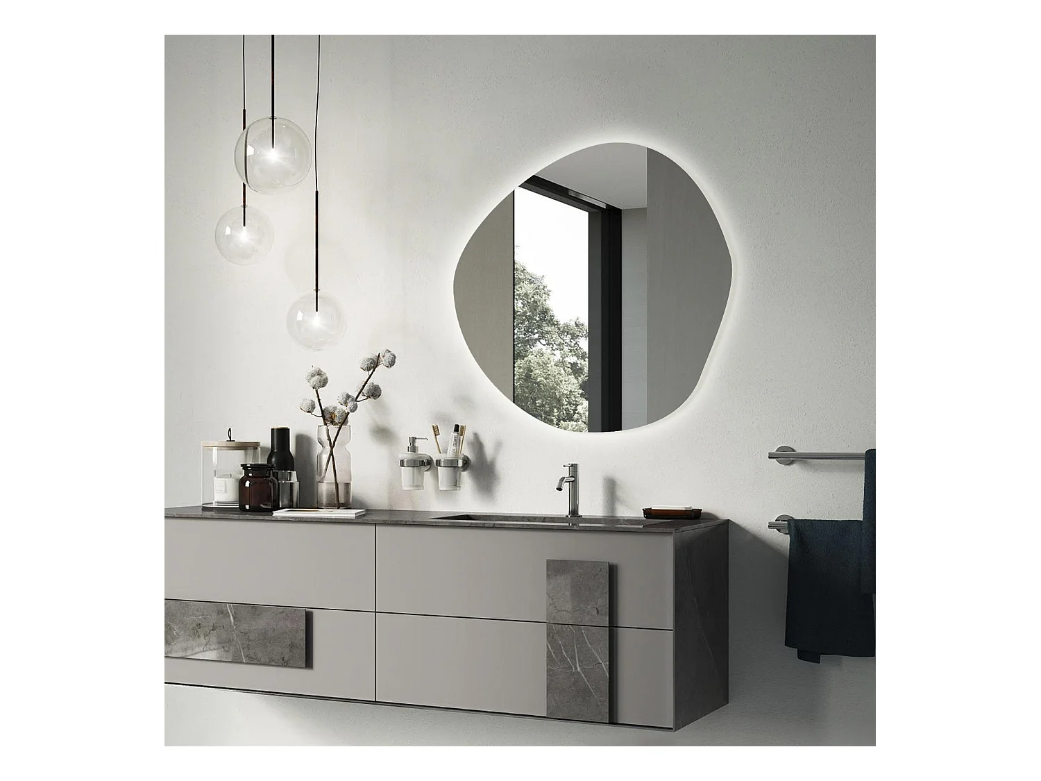 Onregelmatig gevormde decoratieve LED-spiegel - Tulup - 47,9 cm x 48,3 cm - Warm licht