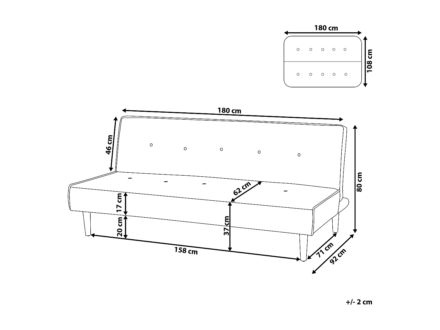 Sofa rozkładana VISBY Złoty brąz dla 3 osób